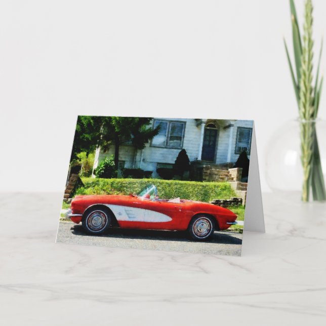 Red and White Corvette Convertible Card (Front)