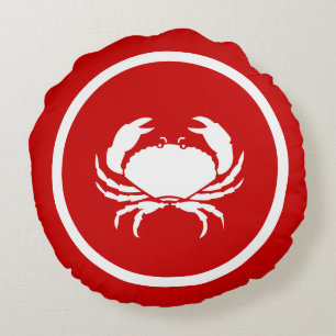 Red  and white CRAB and lobster Round Cushion