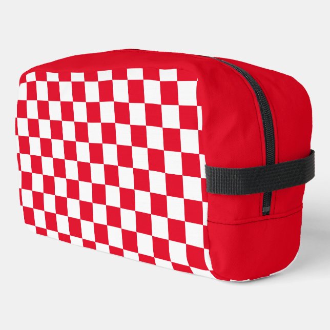 Red and White Croatian Geometric Chequered Pattern Dopp Kit (Left Corner)