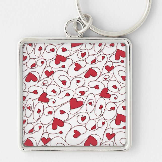 Red and white curly hearts key ring (Front)