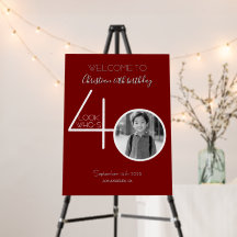 Red and White Custom Photo 40th Birthday Welcome