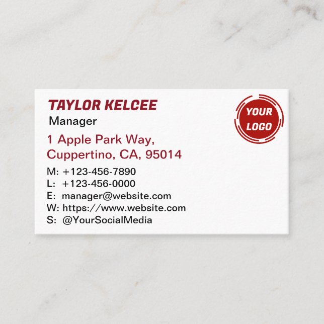 Red and White CUSTOMIZABLE  Business Card (Front)