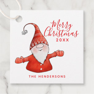 Red and White Cute Gnome Custom Merry Christmas Favour Tags