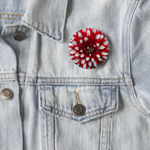 Red and White Dahlia Flower 6 Cm Round Badge