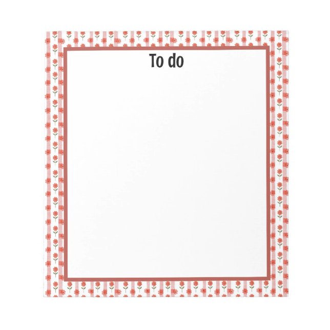 Red and White Daisy Gingham  Notepad (Front)