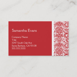 Red and White Damask Business Card