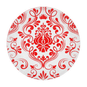Red and White Damask Floral Elegant Pattern Cutting Board