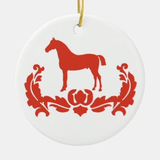 Red and White Damask Horse Ceramic Tree Decoration