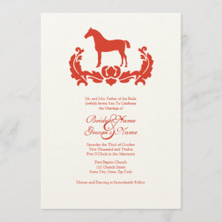 Red and White Damask Horse Wedding Invitation