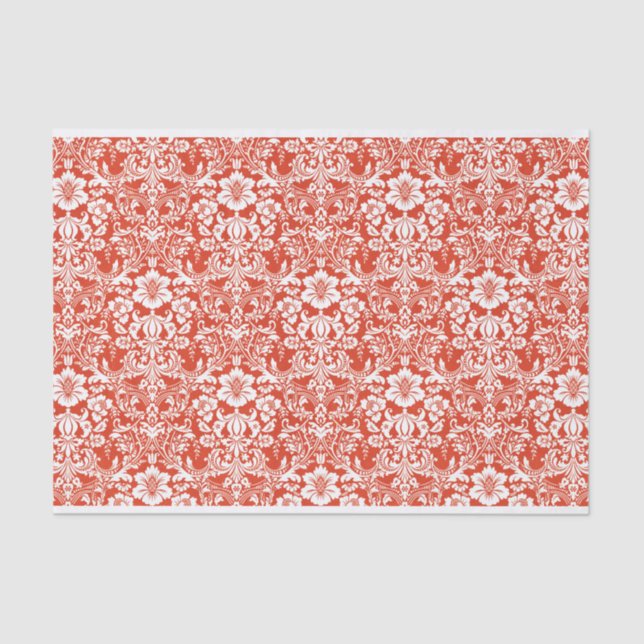 Red and White Damask Ornamental Pattern Tissue Paper (Front)