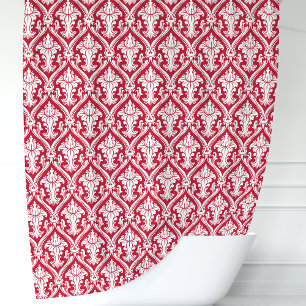 Red and White Damask Shower Curtain