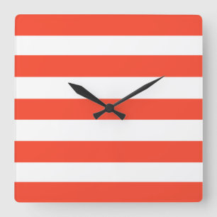 Red and White Deckchair Stripes Square Wall Clock