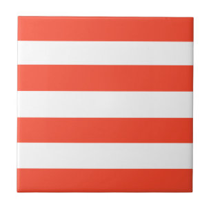 Red and White Deckchair Stripes Tile