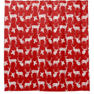 Red and White Deer Bucks Doe Wildlife Nature Shower Curtain