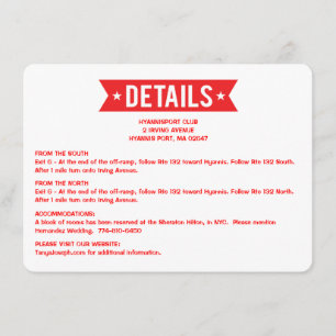 Red And White Details / Directions Hearts Wedding Enclosure Card