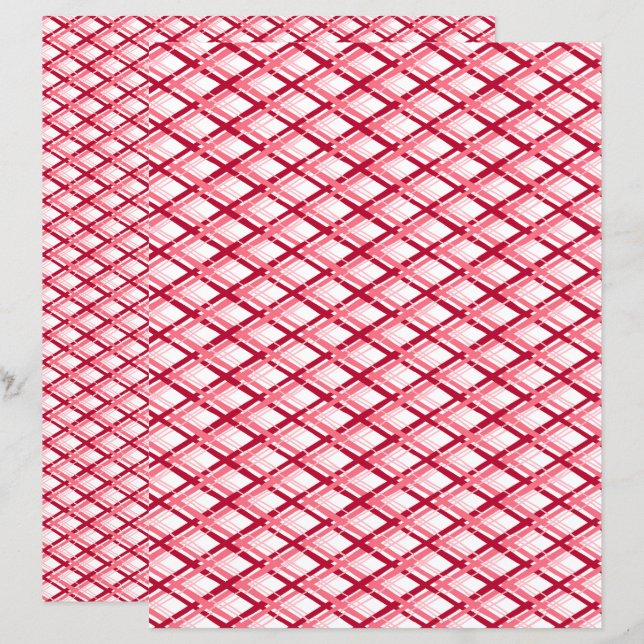 Red and White Diagonal Plaid Scrapbook Paper (Front/Back)