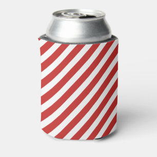 Red and White Diagonal Stripe Pattern Can Cooler
