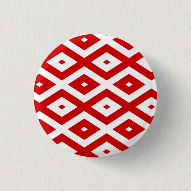 Red and white diamond pattern 3 cm round badge (Front)
