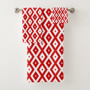 Red and white diamond pattern bath towel set