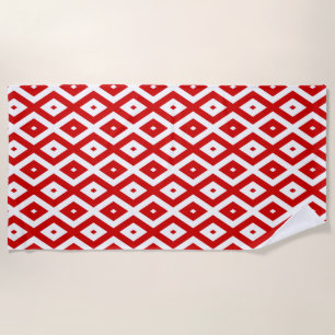Red and white diamond pattern beach towel
