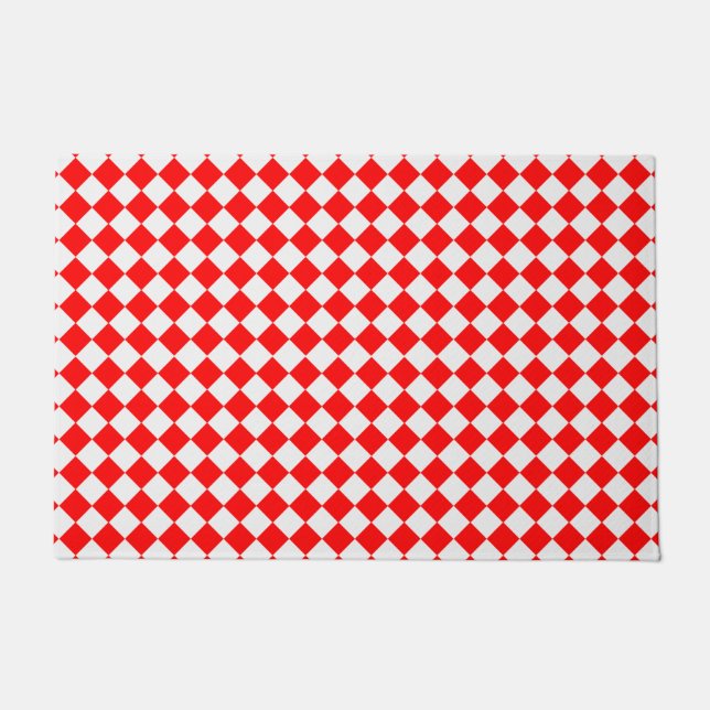 Red And White Diamond Pattern by Shirley Taylor Doormat (Front)