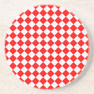 Red And White Diamond Pattern by ShirleyTaylor Coaster