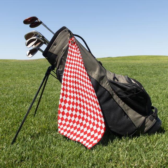 Red And White Diamond Pattern by ShirleyTaylor Golf Towel (Green)