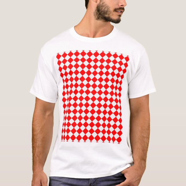 Red And White Diamond Pattern by ShirleyTaylor T-Shirt (Front)