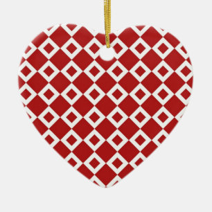 Red and White Diamond Pattern Ceramic Tree Decoration
