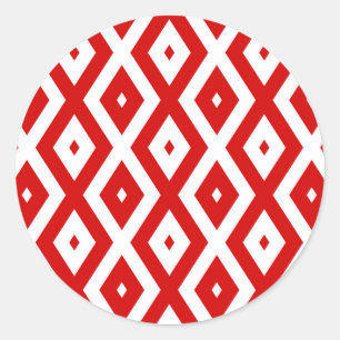 Red and white diamond pattern classic round sticker