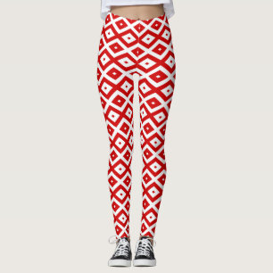 Red and white diamond pattern leggings