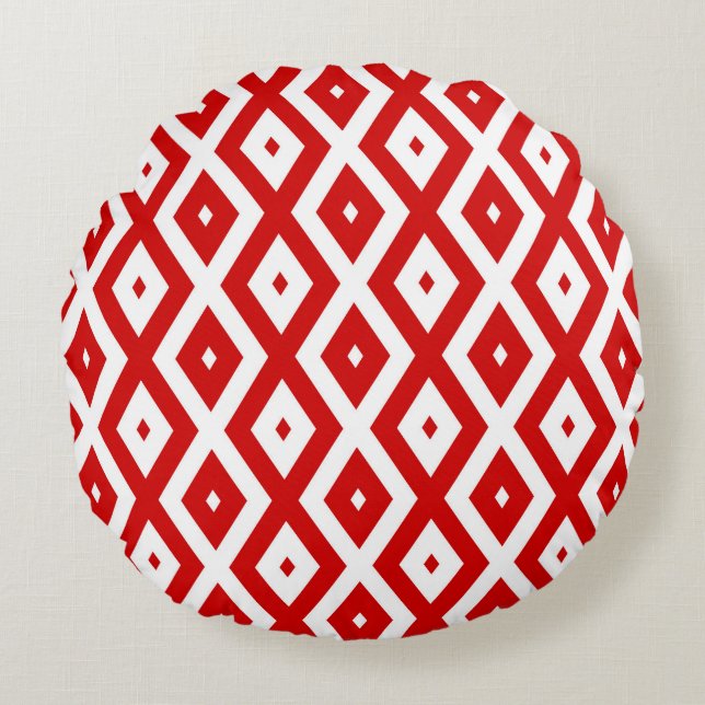 Red and white diamond pattern round cushion (Front)