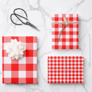 Red and White Different Sizes Gingham Checks Wrapping Paper Sheet