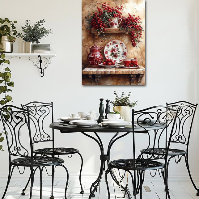 Red and White Dishes,Coffee Pot Country Shelf Poster (Creator Uploaded)