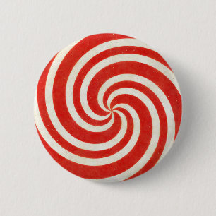 Red and White Dizzy Candy Swirl 6 Cm Round Badge