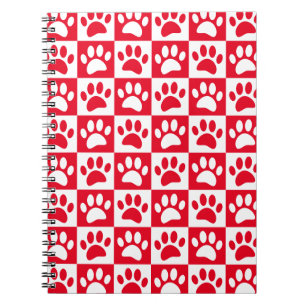 Red And White Dog Paws In Squares Custom Notebook