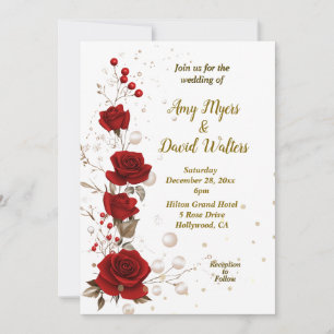 Red and White elegant wedding invitation 