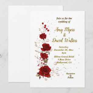 Red and White elegant wedding invitation 