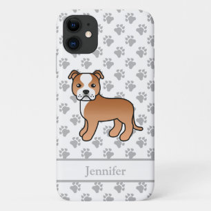 Red And White English Staffie Dog & Name Case-Mate iPhone Case