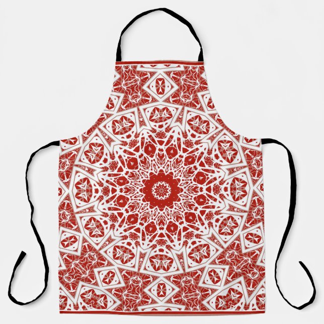 red and white , ethnic  bandanna apron (Front)