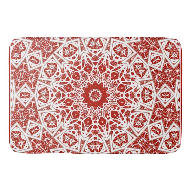 red and white , ethnic  bandanna bath mat (Front)