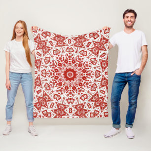 red and white , ethnic bandanna fleece blanket