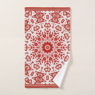 red and white , ethnic bandanna hand towel