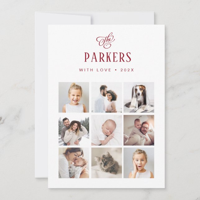 Red and White Family Multi Photo Grid | Christmas Holiday Card (Front)