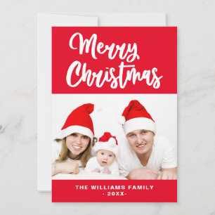 Red And White Family Photo Name Merry Christmas Holiday Card
