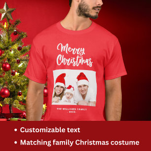 Red And White Family Photo Name Merry Christmas T-Shirt