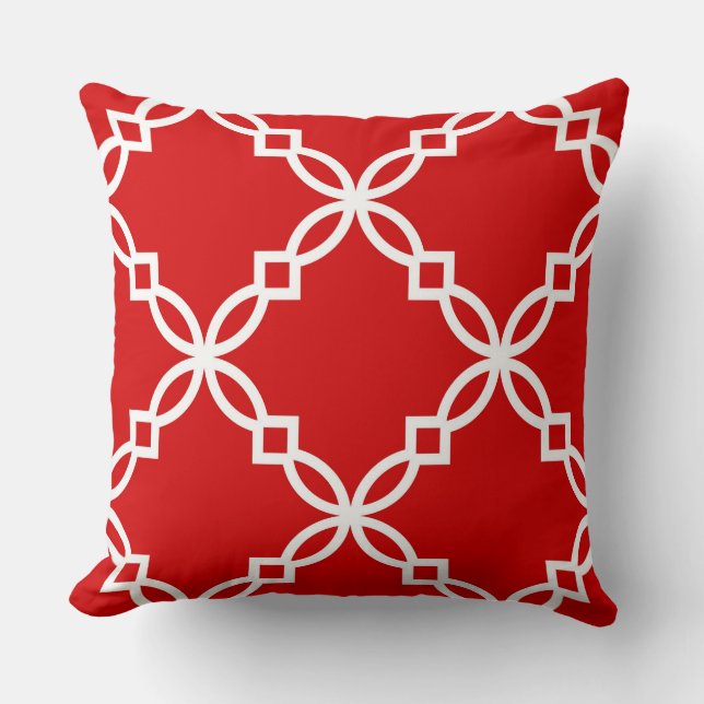 Red and White Fancy Quatrefoil Pattern Cushion (Front)