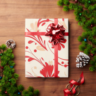 Red and white Festive Christmas Patterns Wrapping Paper