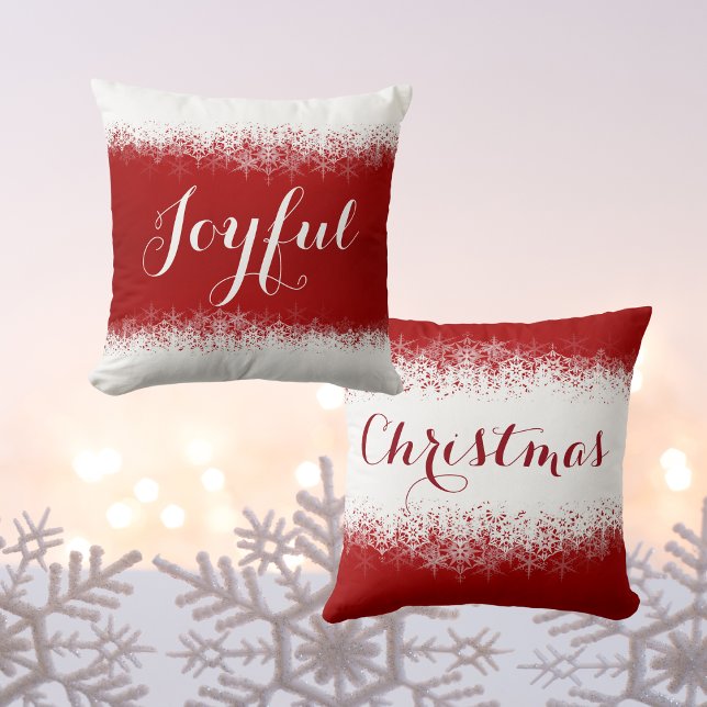 Red and White Festive Snowflake Cushion (Red and White Festive Snowflake Throw Pillow)