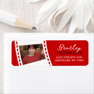 Red and White Filmstrip Photo Return Address